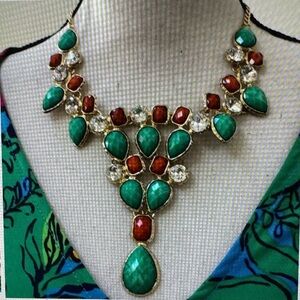 Elegant Green and Dark Coral Statement Necklace by Amrita Singh- NIB